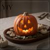 Reusable Halloween Decoration LED Pumpkin Lantern, Scary Face Glowing Plastic Seasonal Decor Lamp, Battery Operated Table Ornament for Home
