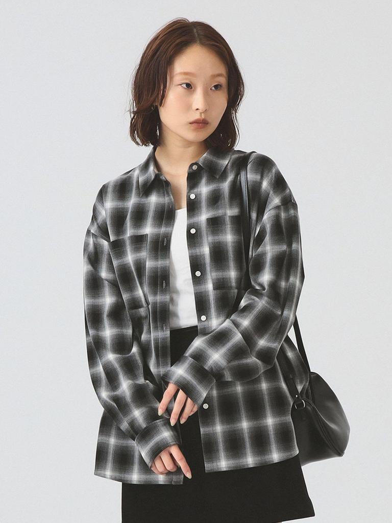 Женская оверсайз рубашка в клетку омбре Ray Beams, Черная, Один размер, Большой/Размерный Рубашка/Блузка