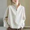 Women Casual Stand Collar Sweatshirts Half Zipper Solid Drop Sleeves Oversize Pullover Zip Up Chic Female Outer Wear Pullover