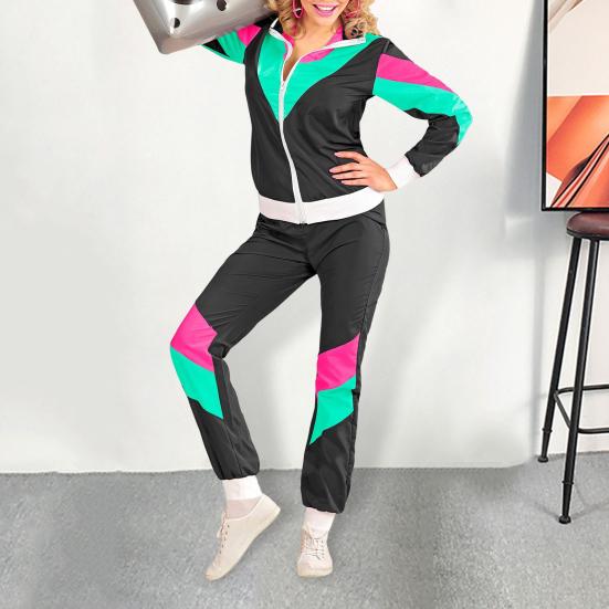 Спортивный костюм 80-х 90-х годов для мужчин и женщин, ветровка в стиле ретро в стиле хип-хоп, куртка, цветной комплект из 2 предметов в стиле хип-хоп для тематических вечеринок, карнавалов