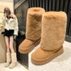 Fur Platform Mid Calf Women Suede Winter Snow Boots Flats Warm Shoes Women Casual Walking Boots New Cozy Chaussure Ladies Boots