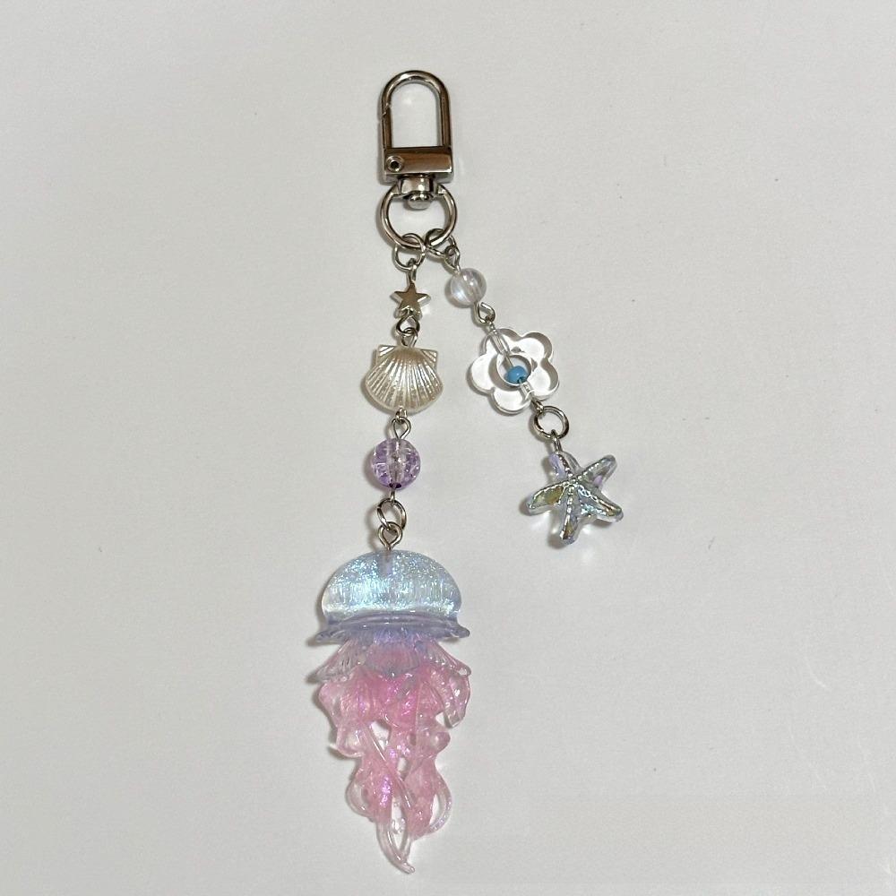 Ocean Theme Jellyfish Pendant Keychain Starfish Seashell Cellphone Lanyard  Camera