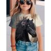 Children's Clothing Girl Cute and Funny Animal Horse 3D Print Graphic T Shirts Style Comfortable Crew Neck Top T-Shirt for Girls
