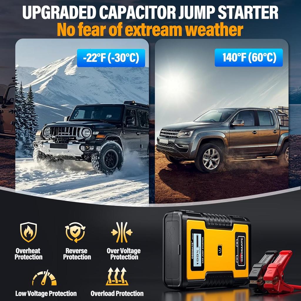 Автомобильный пусковое устройство 1000А, Суперконденсатор 12В Портативный для бензиновых двигателей, Желтый