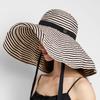 Hepburn wind foldable summer striped bucket hat women's vacation long sunscreen hat fashion basin hat sun hat curled edge