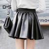 Women Faux Leather Skirt High Waist Elastic Waist Solid Color Soft Pleated Skirt Breathable Smooth Above Knee Length Club Nightclub Short Mini Skirt