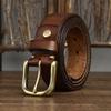3.3Cm Washed Retro Old Belt Men'S First Layer Cowhide Pure Copper Pin Buckle Casual Jeans Belt Genuine Leather