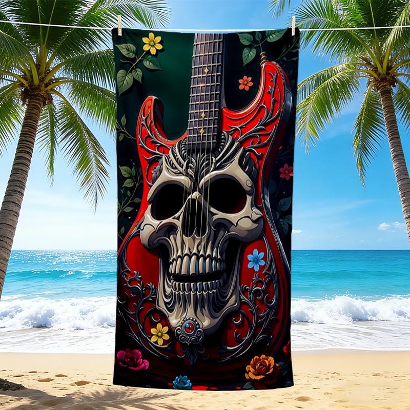 1Pc Skull Guitar Artwork Beach Towel Quick Dry Multiuse For Beach Pool Gym Yoga Home Travel Christmas Halloween Xmas Gift G1181