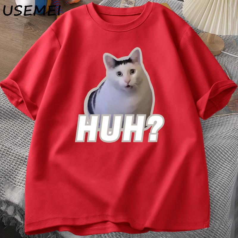 Футболка Huh Cat Meme, забавные милые футболки с рисунком кота, модные футболки унисекс, летние футболки для пар, повседневные хлопковые футболки больших размеров, одежда