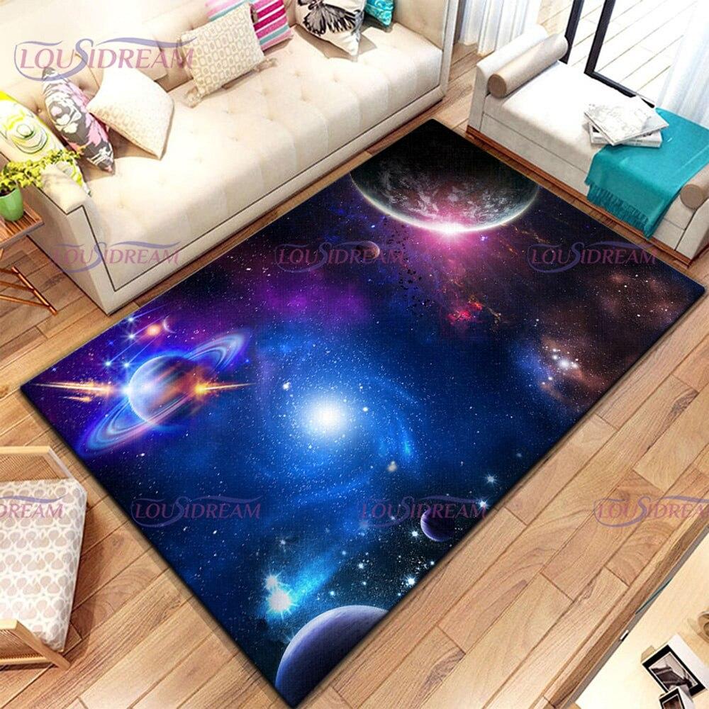 3D Moonlight Unicorn Print Rug Galaxy Planet Living Room Bedroom Sofa Décor Rug Door Mat Kitchen Non-Slip Floor Mat Picnic Camp