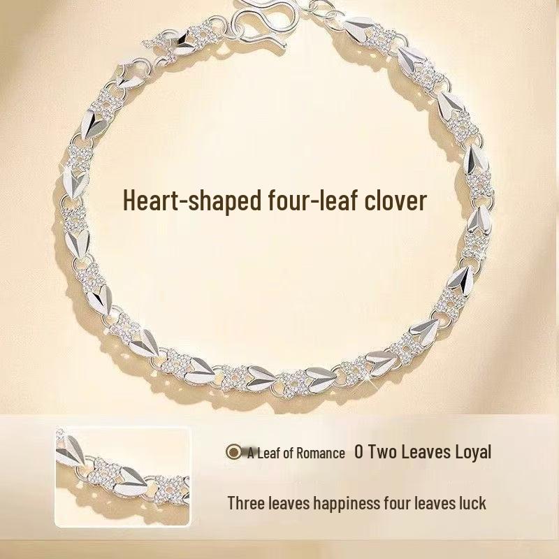 Браслет в форме сердца с четырехлистным клевером: Элегантный, Модный и Универсальный; Идеальный подарок для нее.
