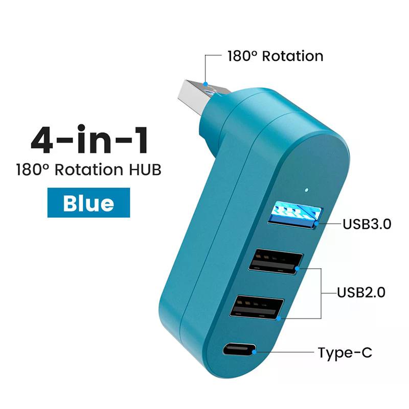 Поворотный USB-хаб USB 3.0 2.0 Type-C, USB-разветвитель, 4 порта, множественный расширитель для компьютера, ноутбука, MacBook, U-диска, передача данных