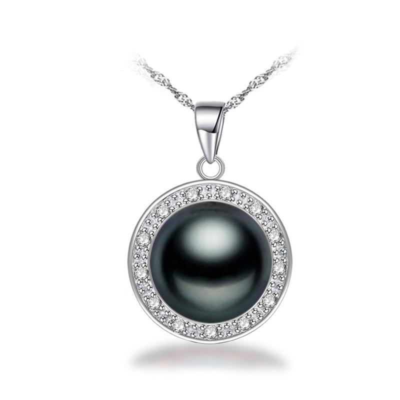 LSOOYH Round Design 10-11mm Big Natural Freshwater Pearl Jewelry Necklace Cubic Zirconia CZ Necklace