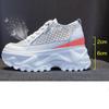 Fujin 8cm Lace Sequined Air Mesh Cow Genuine Leather Chunky Sneakers Wedge Platform Breathable Hollow Vulcanized Summer Ladies
