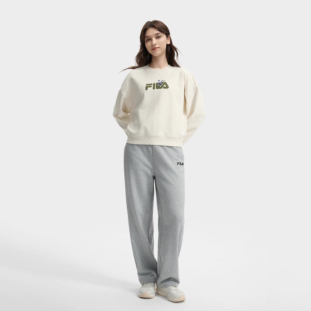 Fila Наследие Панда Вышивка Модный Повседневный Универсальный Пуловер с Круглым Вырезом Толстовка Женская толстовка Паровой Белый F51W538201FIV