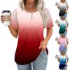Women's Fashionable Casual Short Sleeve Button Print Round Neck Pullover Top