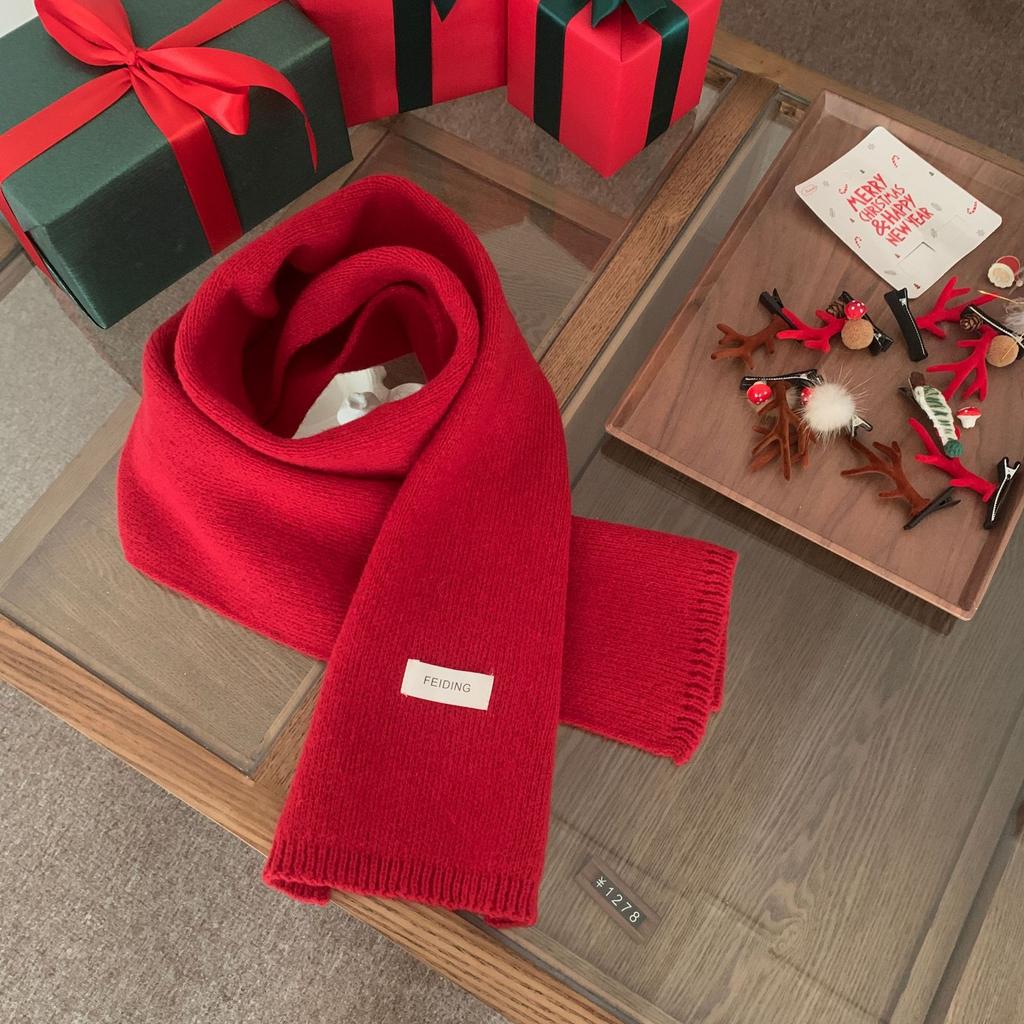 New Solid Color Flat Scarf for Winter Women's Knitted Wool Soft and Waxy Warm Scarf Korean Style Couple Versatile Fashion