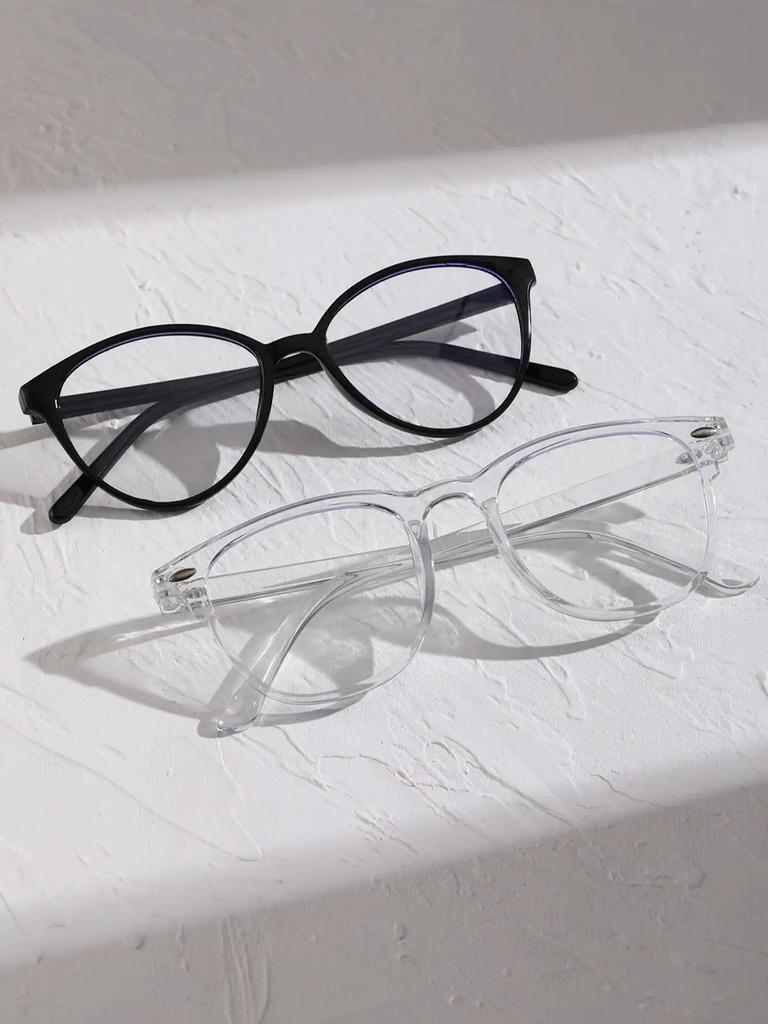 1PC/2PCS Fashion Cat Eye Pentos Plastic Frame Women Clear Glasses For Men Daily Life Take Photo Eyeglasses Clothing Accessories.