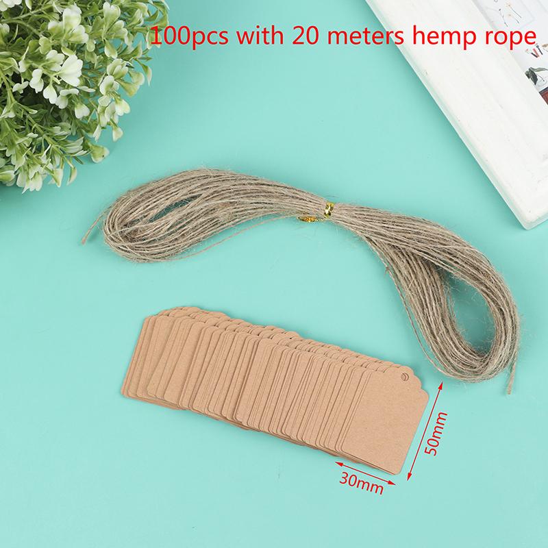 100Pcs/Lot Blank With String 20M Kraft Paper String Price Tags Gift Cards