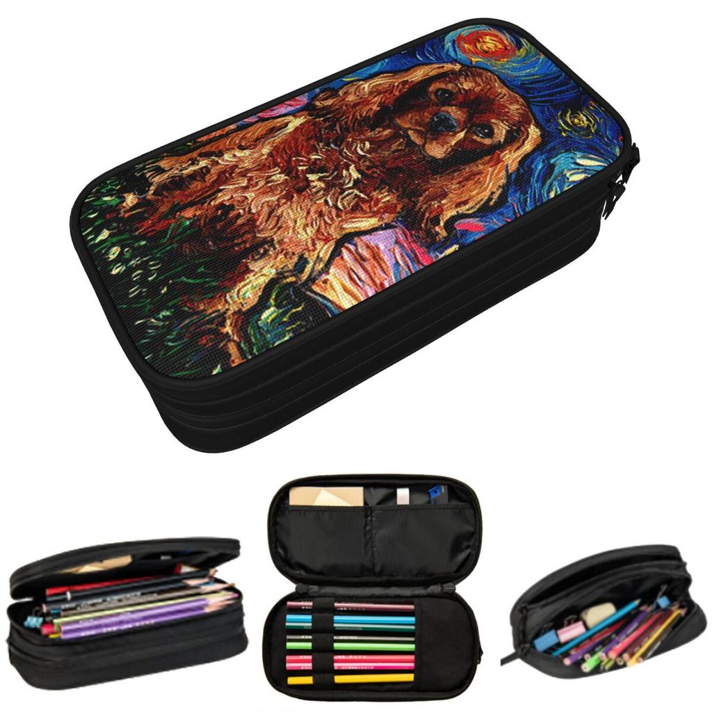 Ruby Dog Cavalier King Charles Spaniel Night Pencil Case for Kids School Pen Box Pencil Bag Stationery Supplies Pen Holder Bag