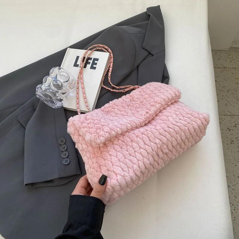 Сумка через плечо из меха ручной работы с вышитой ромбической цепочкой, большой вместимости, новая мода