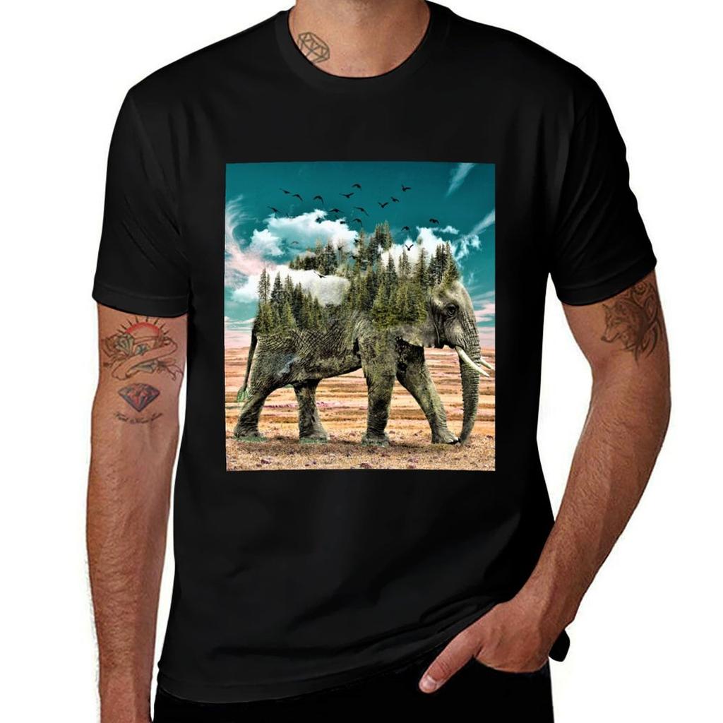 Elephant Trees Clouds TShirt anime t shirts for Unisex Unisex t shirts cotton TShirt