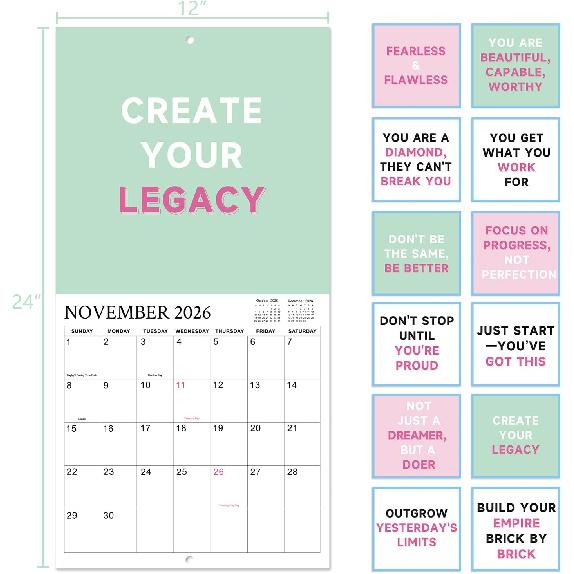 Fearless Girl Leader 2026 Wall Calendar - 12-Month 2026 Calendar, Jan. 2026 - Dec. 2026, 12" x 24" (Open), Wall Calendar 2026 with Motivational