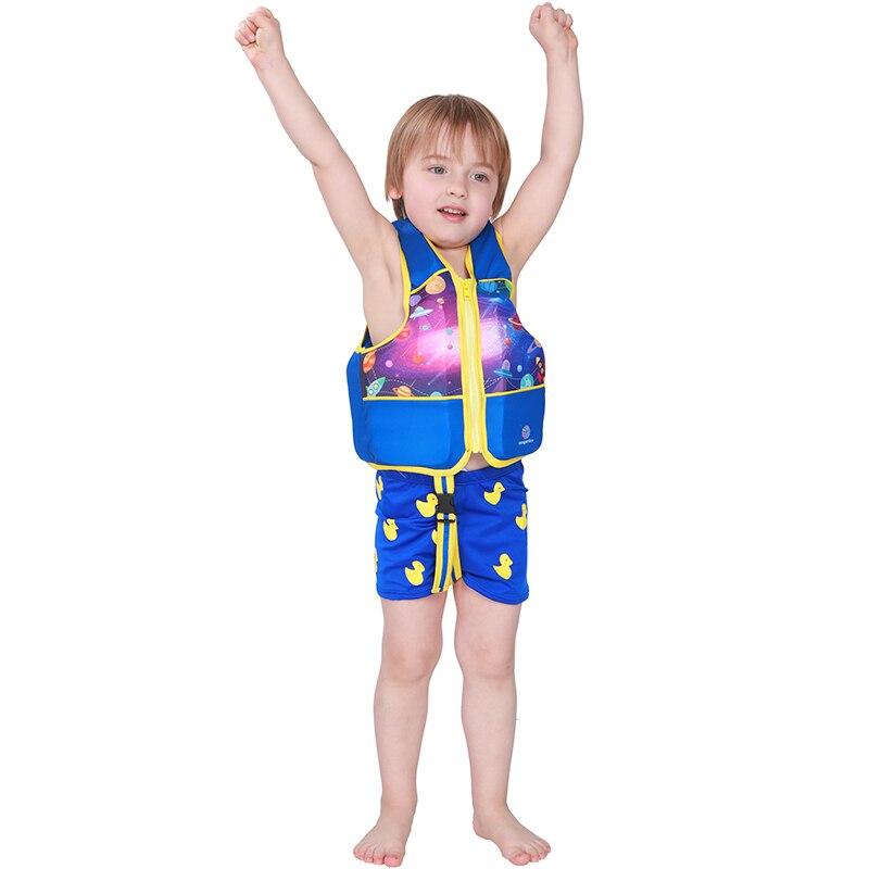 Summer Children Sleeveless Zipper Swim Life Jackets Kids Boys Girls Adjustable Life Vests Cartoon Balanced Flotation Swimsuit