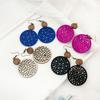 SIMJO Hollowed-out Wooden Round Mesh Earrings for Women Vintage Bohemian Ethnic Style Patchwork Round Drop Earrings