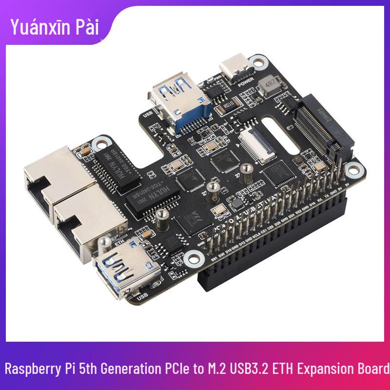 Карта расширения PCIe M.2 NVMe для Raspberry Pi 5 с портами USB 3.2 и двумя портами Ethernet 2,5 Гбит/с, поддержка загрузки с SSD