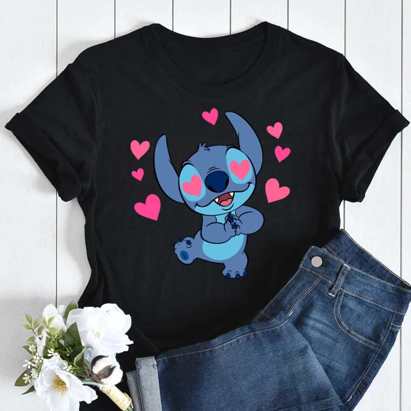 Kawaii Stitch Fashion Top Casual Round Neck T-Shirts Harajuku 90s Cute Stitch Short Sleeves Tops Tees