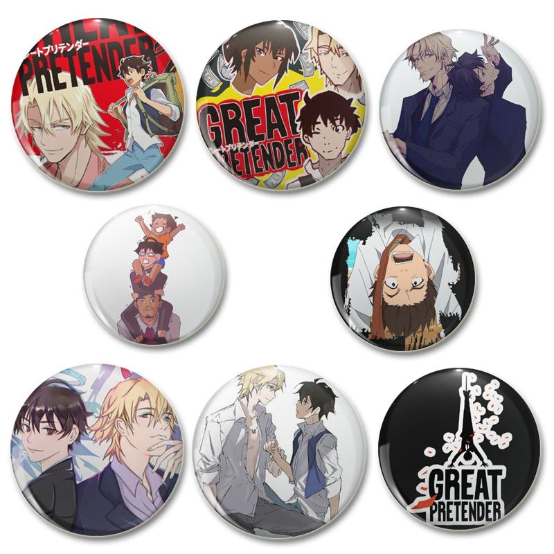 32/44/58mm Great Pretender Pin Round Cartoon Funny Snap-in Brooches for Backpack Cothes Accessories Anime Collection Badge Hat Decoration