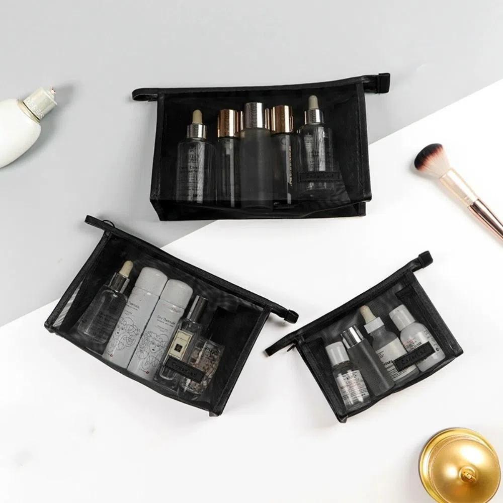 Zipper Mesh Makeup Bag Large Capacity Storage Toiletry Bag Transparent Cosmetic Bag Unisex