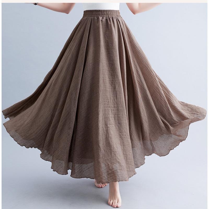 Юбка Mori Girl Artistic Plus Size из хлопка и льна, свободная талия, льняная юбка А-силуэта, длинная однотонная юбка в этническом стиле, большая юбка-свитер