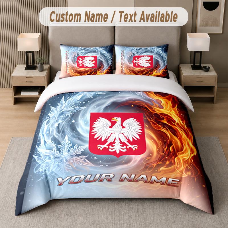 Poland Football Design Bedding Set Custom Text 1 Duvet Cover & 2 Pillow Cases