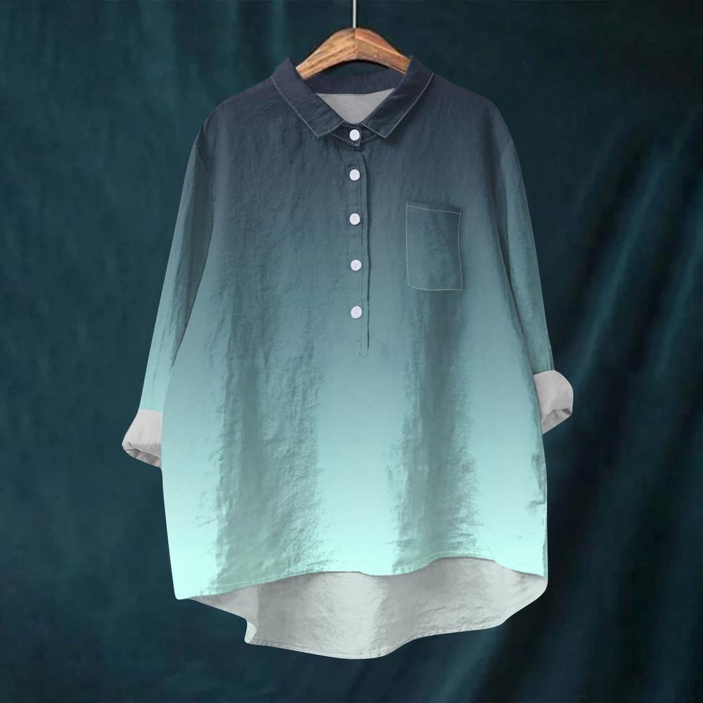 Женская рубашка-блузка с длинными рукавами и принтом на пуговицах, повседневный подол, нестандартный воротник рубашки