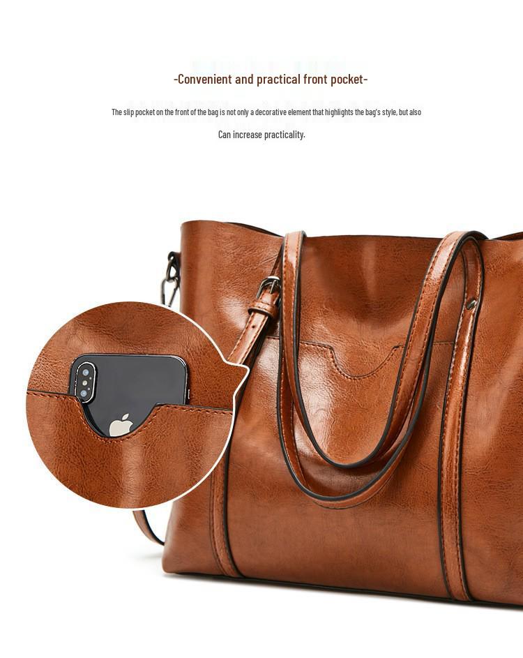 Трендовая женская сумка-тоут из масляной вощеной кожи - Европейский и американский стиль