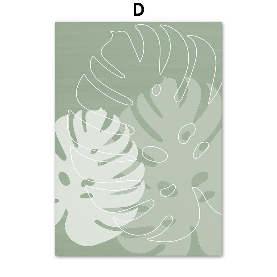 Зеленая абстрактная линия, арочные листья, картина для лица девушки, холст, постеры на скандинавскую тему и принты, настенные панно для декора гостиной