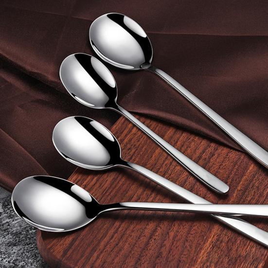Ложка для супа из нержавеющей стали Прочные нержавеющие десертные столовые ложки Удобная ручка Ложки с круглыми краями для кухни Ресторан Банкет Пикник