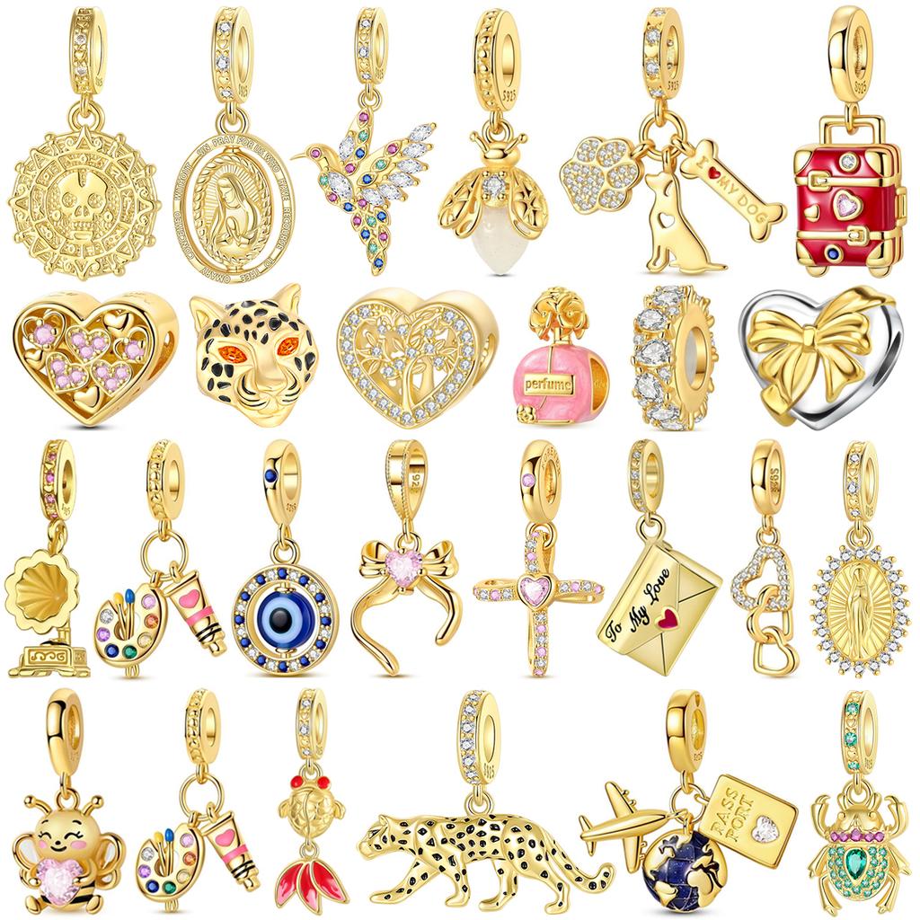 New 925 Silver Creative Golden Charms Insect Pendant Leopard Gem Keychain Stainless Luxury DIY Bracelet Necklace Retro
