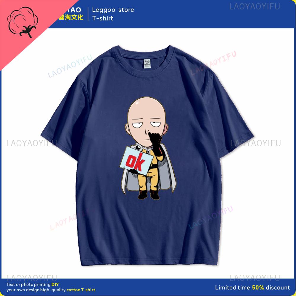 One punch man says Ok cartoon hip hop crew neck casual fashion street wear trend summer comfortable men women universal Tshirt
