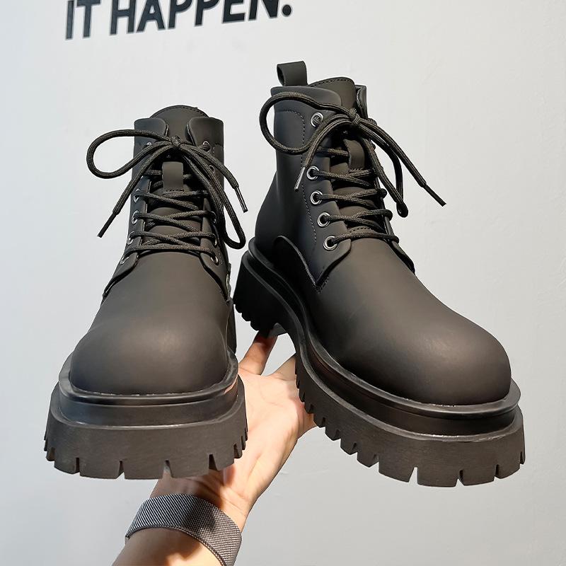 Мужские ботинки мартин на платформе, короткие ботинки на осень и зиму, матовые, тонкие, повседневные, в стиле милитари, локомотивные, 70033-A