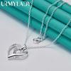 925 Sterling Silver Heart Zircon Charm Pendant Necklace Chain For Women Wedding Engagement Jewelry