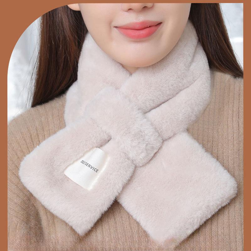Rabbit Fur Winter Warm Scarf Plush Scarf Women'S Versatile Cross Thickened Rex Rabbit Hair Fashion Scarf