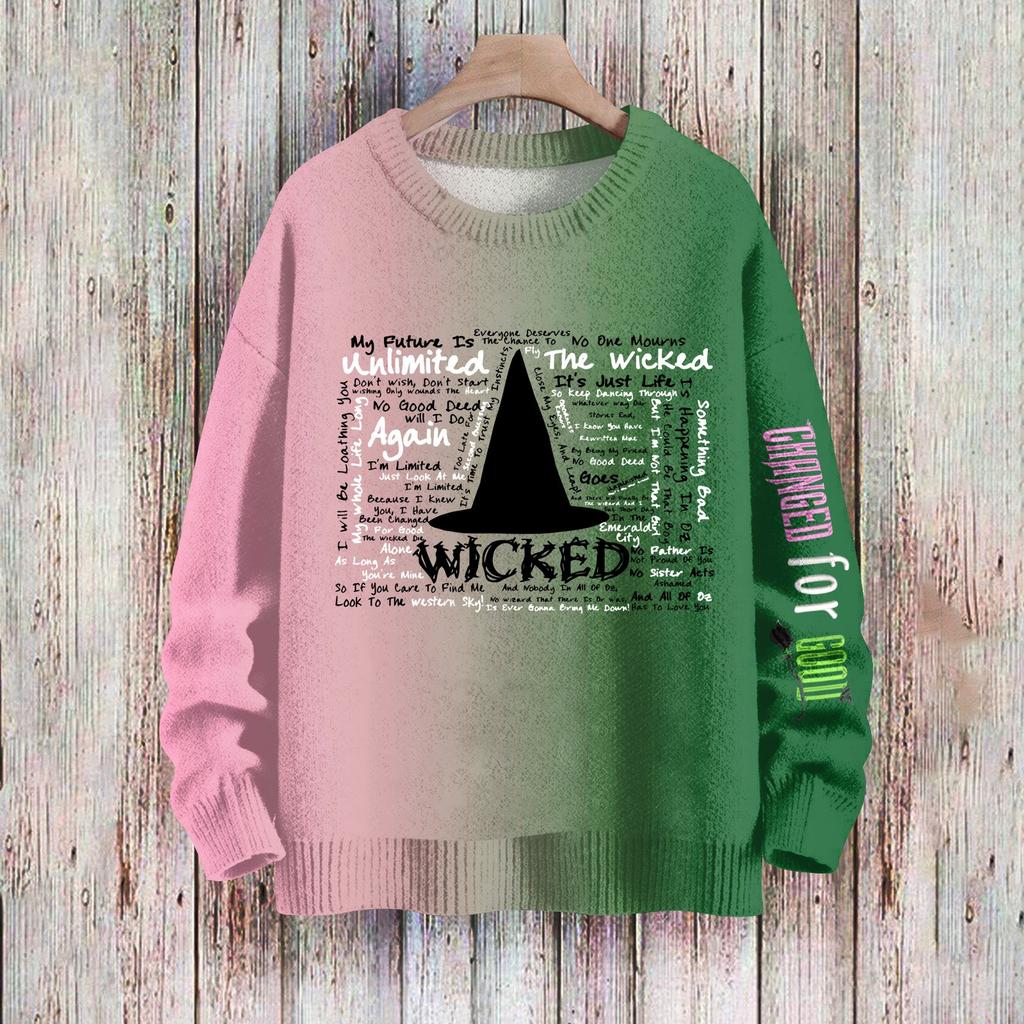 Женский модный повседневный шерстяной трикотажный топ с круглым вырезом и длинным рукавом с принтом, свободный трикотажный топ