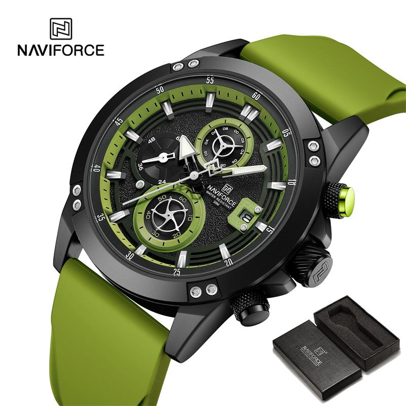 Naviforce Мужские часы с водонепроницаемым резиновым силиконовым ремешком, хронограф, наручные часы 8033