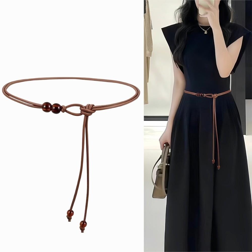 Adjustable Rope Waist Chain Bead Thin Belt Retro Leather Waistband Dresses