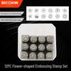 12-Piece 3mm Flower Steel Stamp Embossing Punch Set for DIY Leather Carving (Gold & Silver)