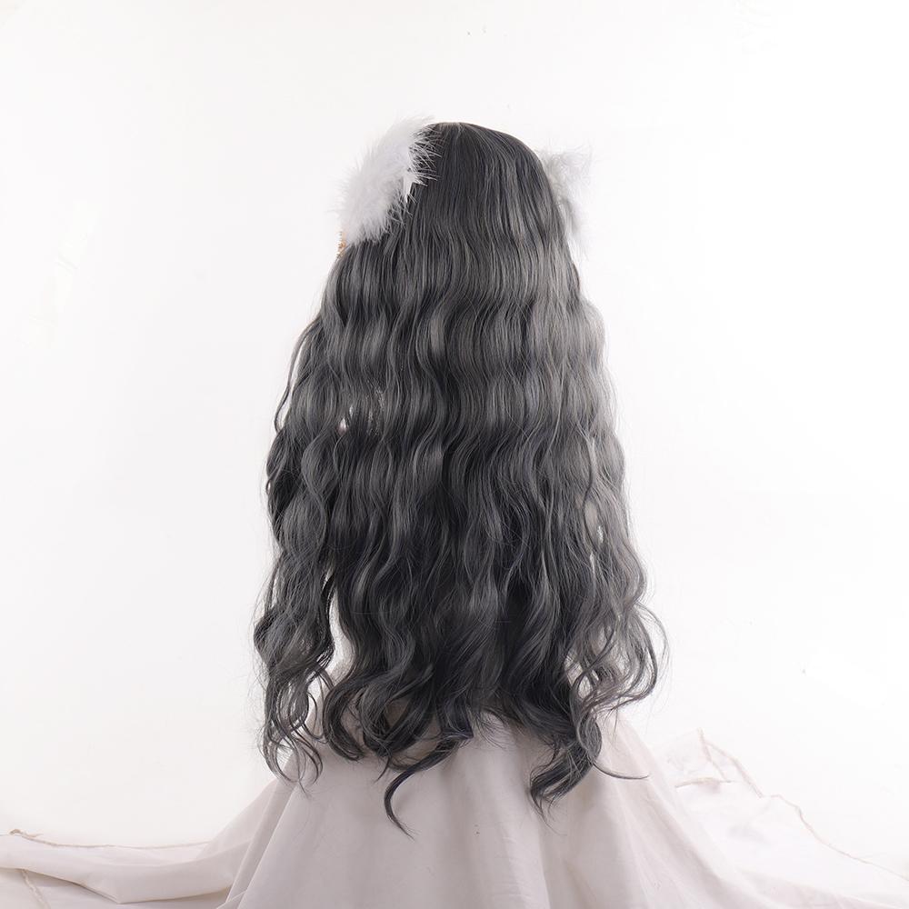 Хэллоуин Косплей Парик Длинные Природные Волны Корень Черный Омбре Серый Серебристый Синтетические Парики с Челкой для Женщин Парики Парики