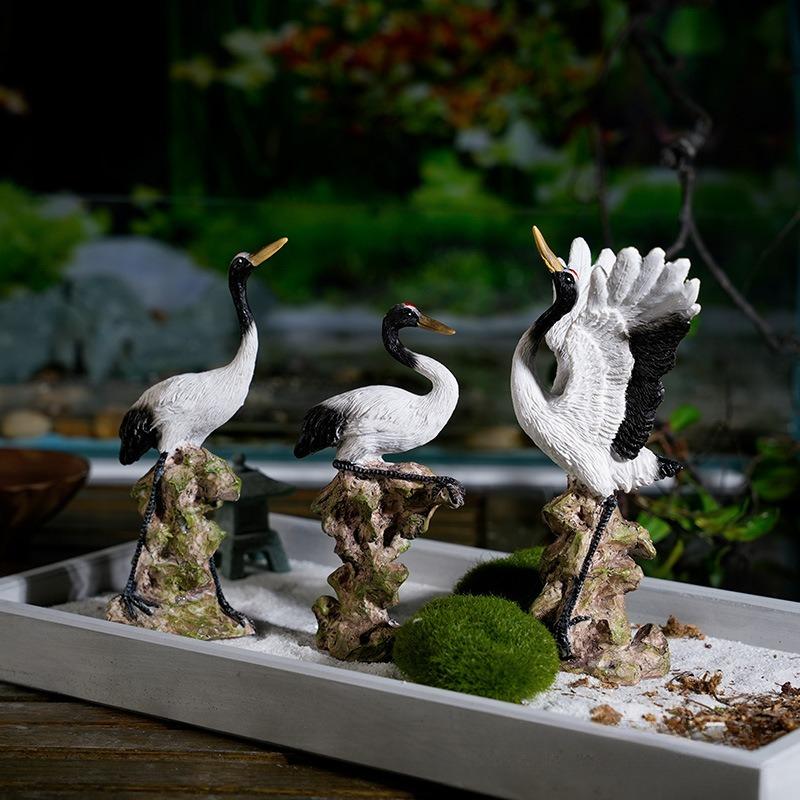 Миниатюрный венценосный журавль, статуэтка журавля, китайская статуэтка птицы из смолы для сада фей, украшение для аквариума, бонсай, ландшафтный декор для дома